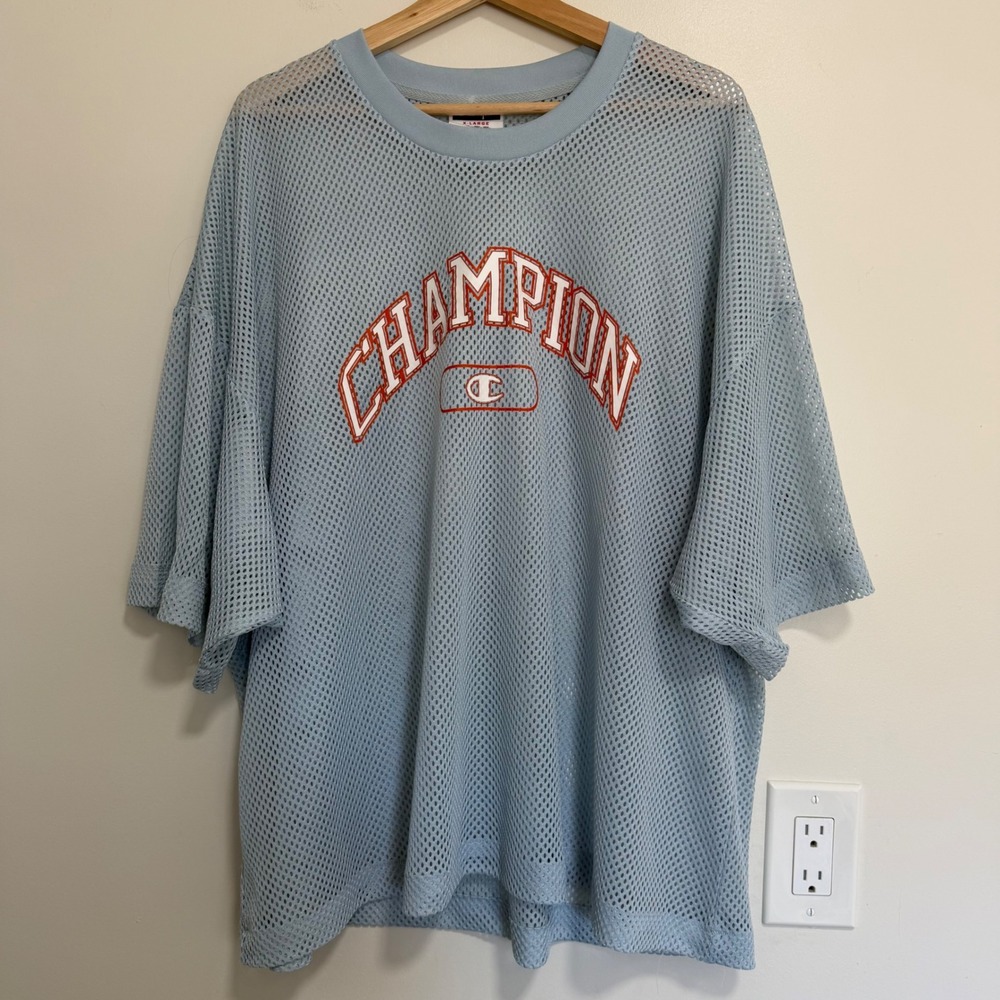 Champion Mesh Jersey T-Shirt Mens XL Light Blue Athletic Gym Tee